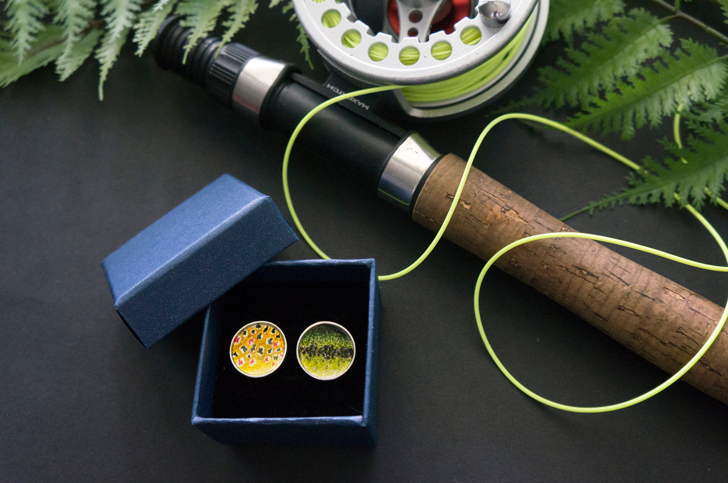 Brown trout sterling silver cuff links