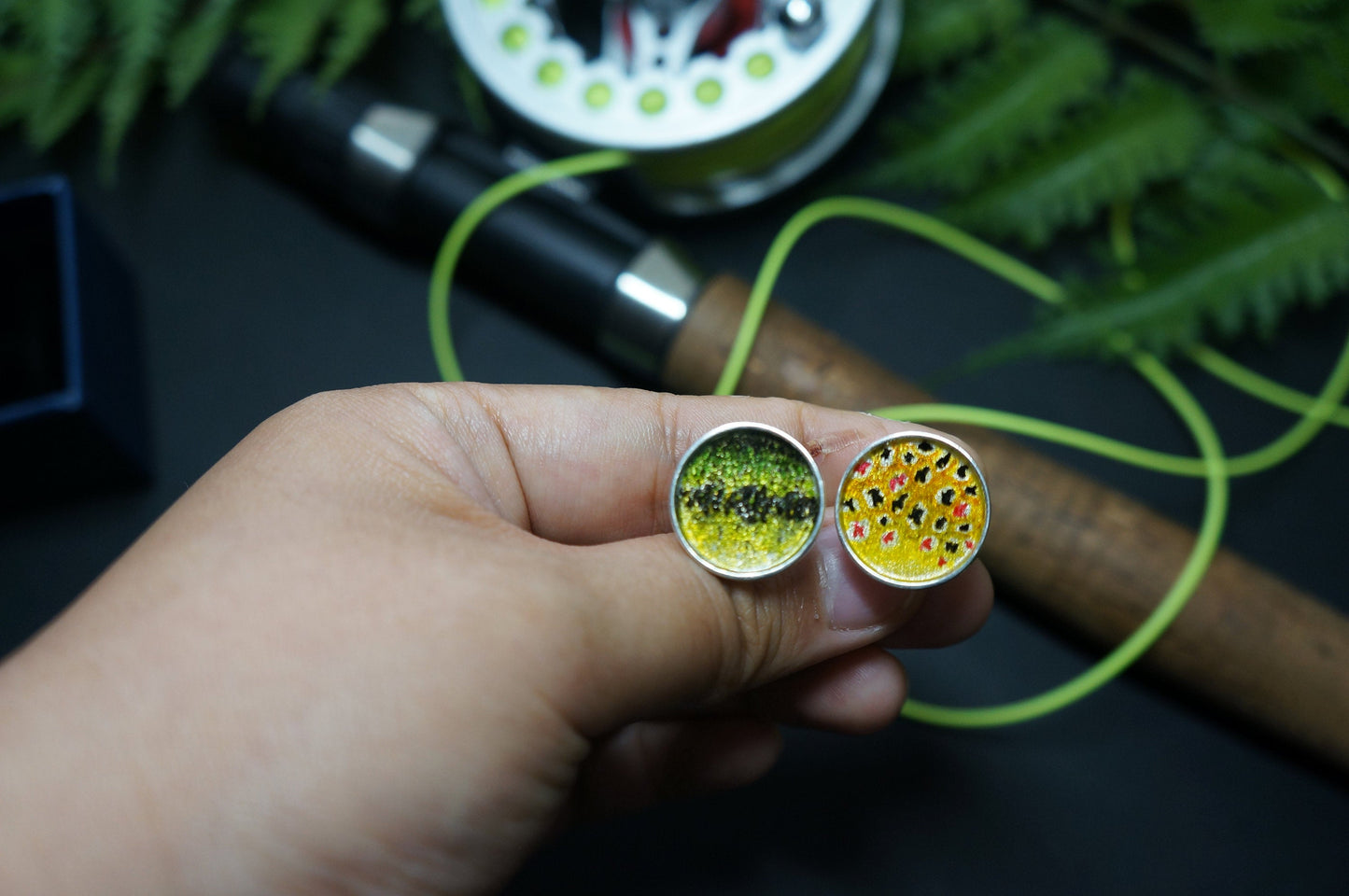 Brown trout sterling silver cuff links