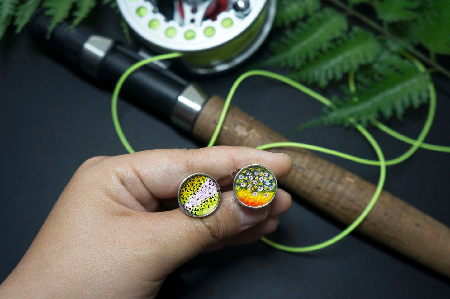Sterling silver rainbow trout cuff links