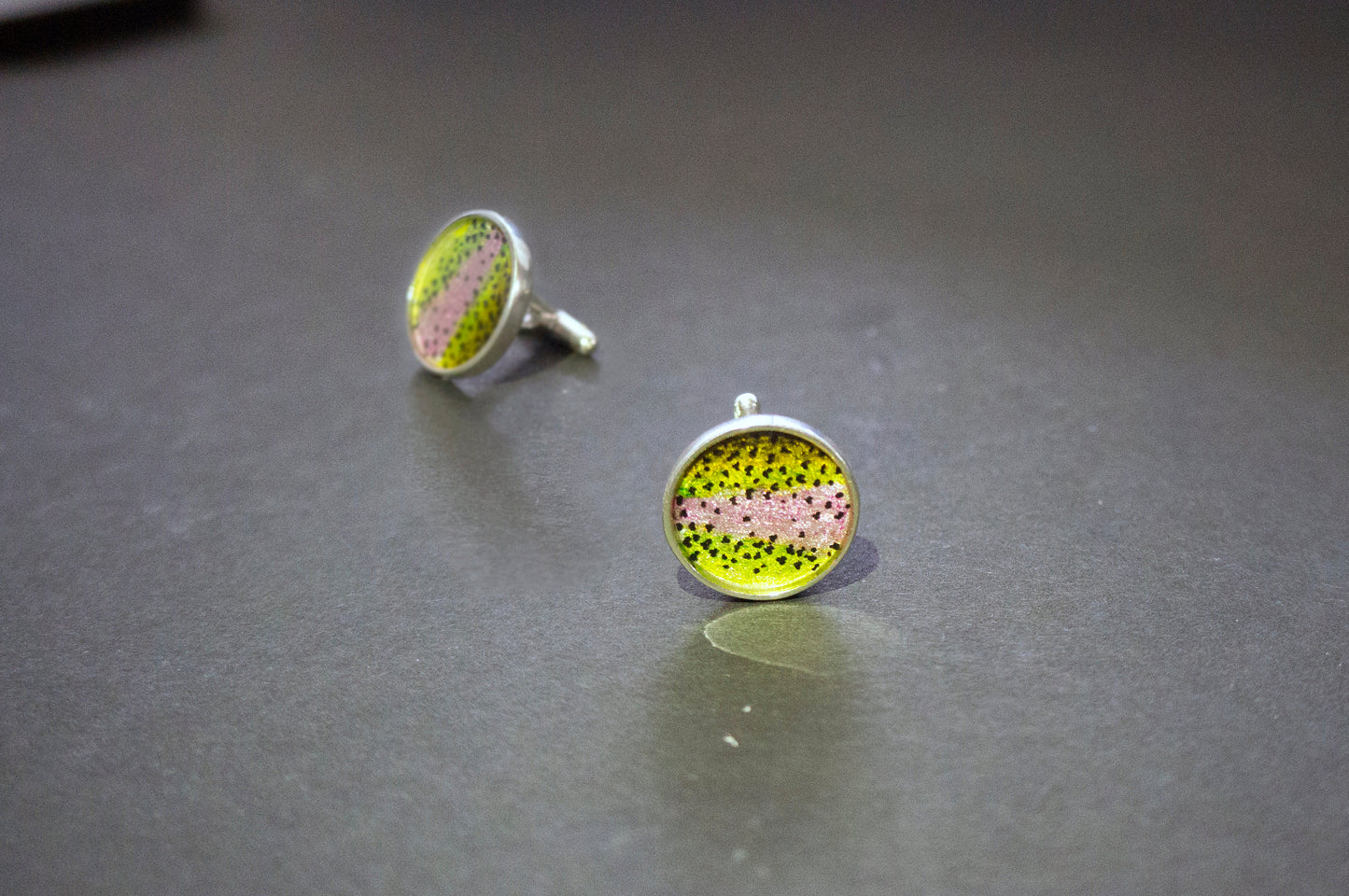 Sterling silver rainbow trout cuff links