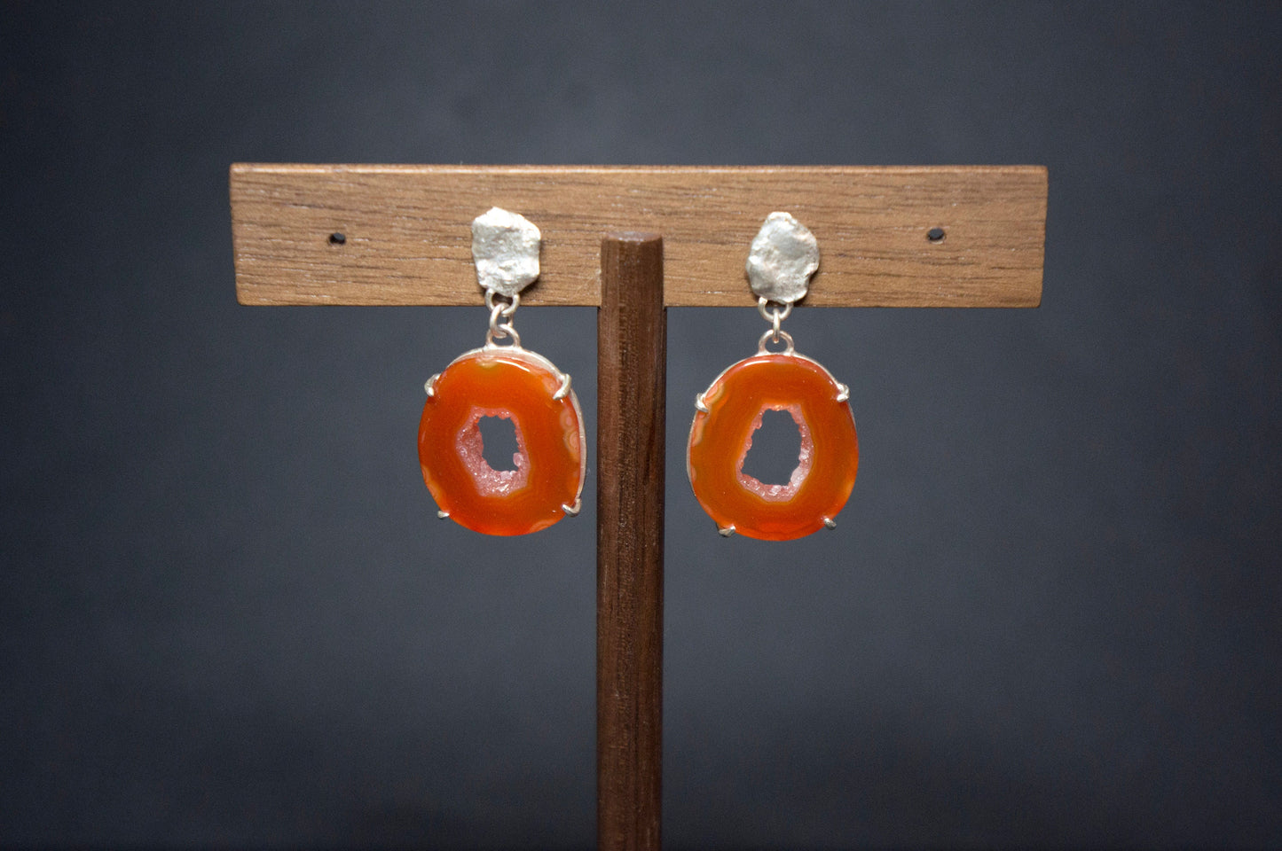 Carnelian geode drop earrings