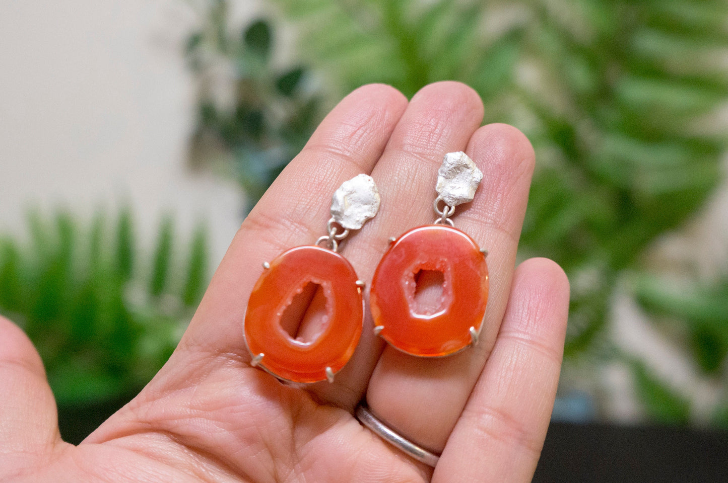 Carnelian geode drop earrings