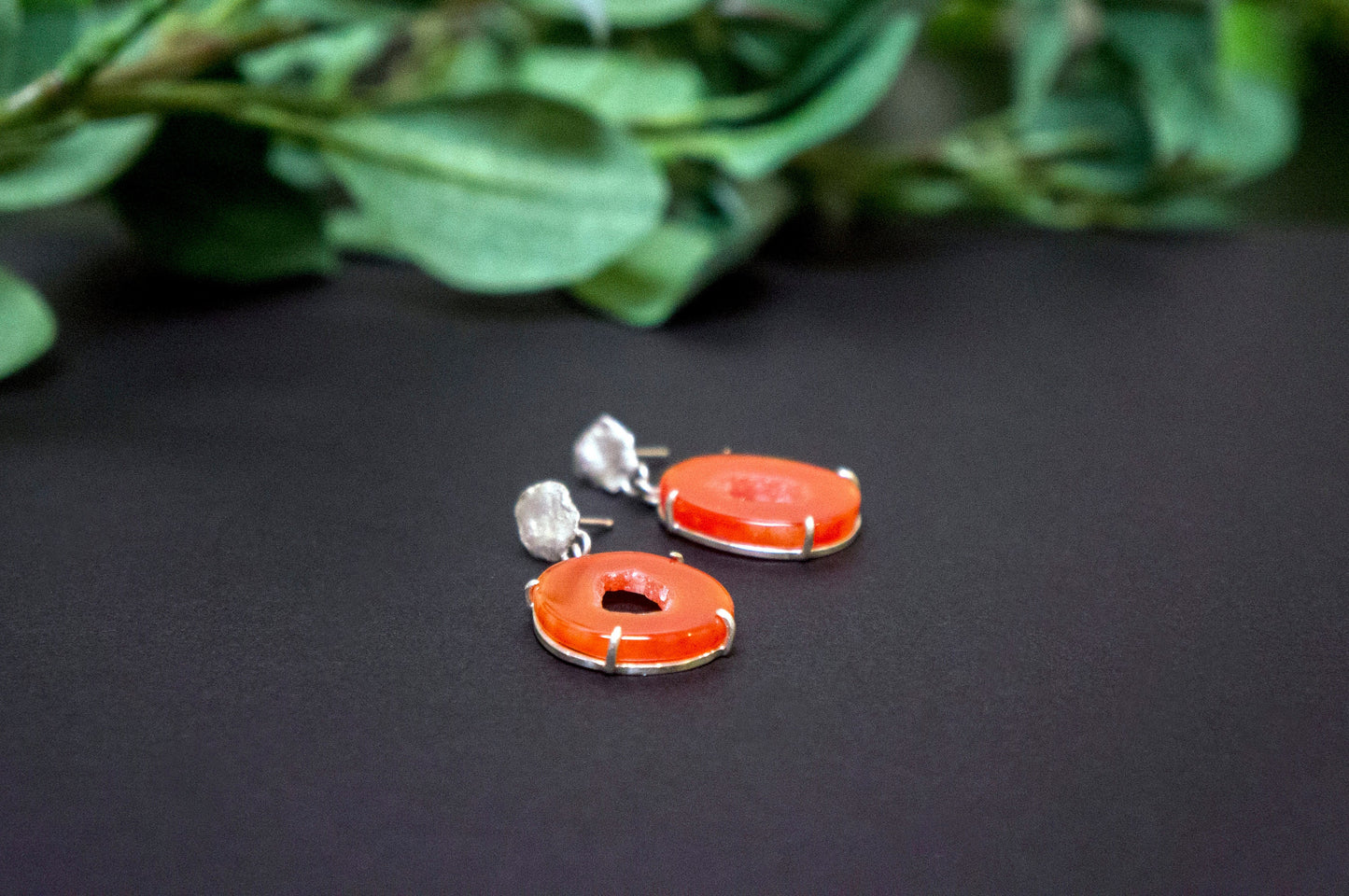 Carnelian geode drop earrings