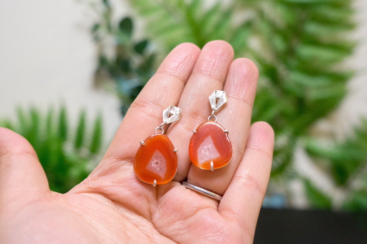 Carnelian sterling silver drop earrings