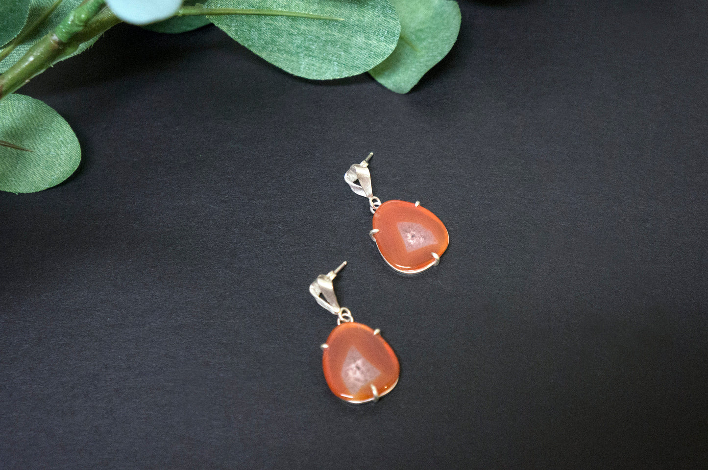 Carnelian sterling silver drop earrings