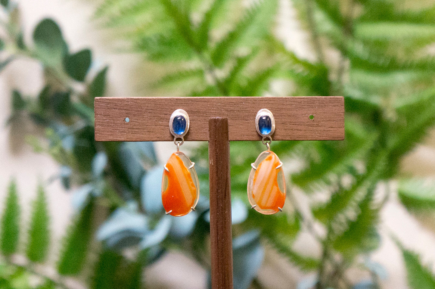 carnelian and blue kyanite drop earrings
