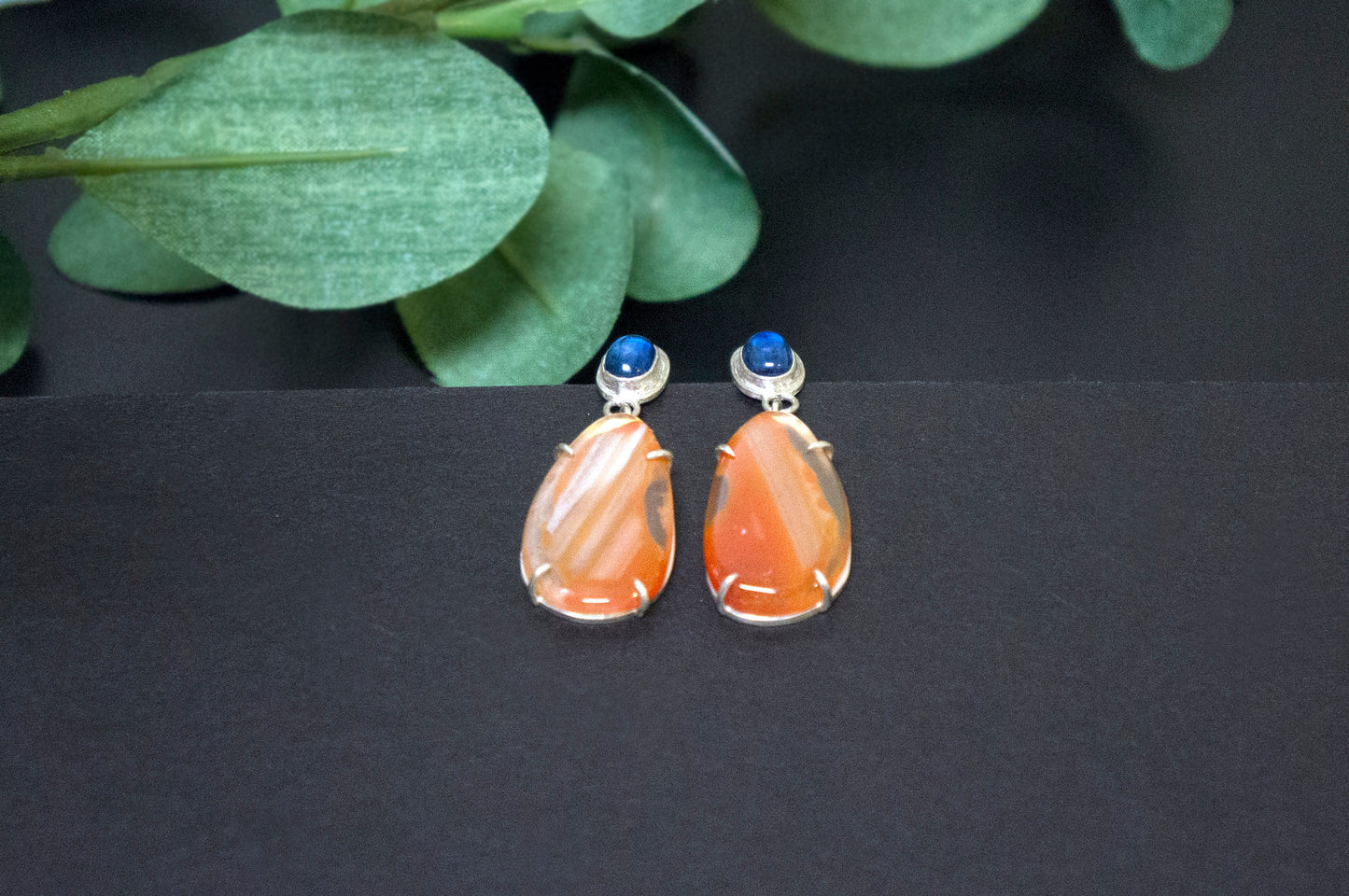 carnelian and blue kyanite drop earrings