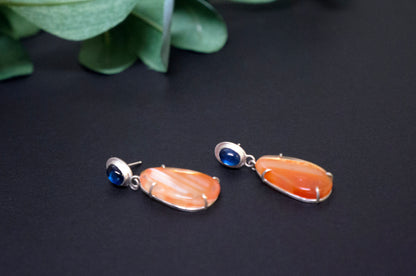 carnelian and blue kyanite drop earrings
