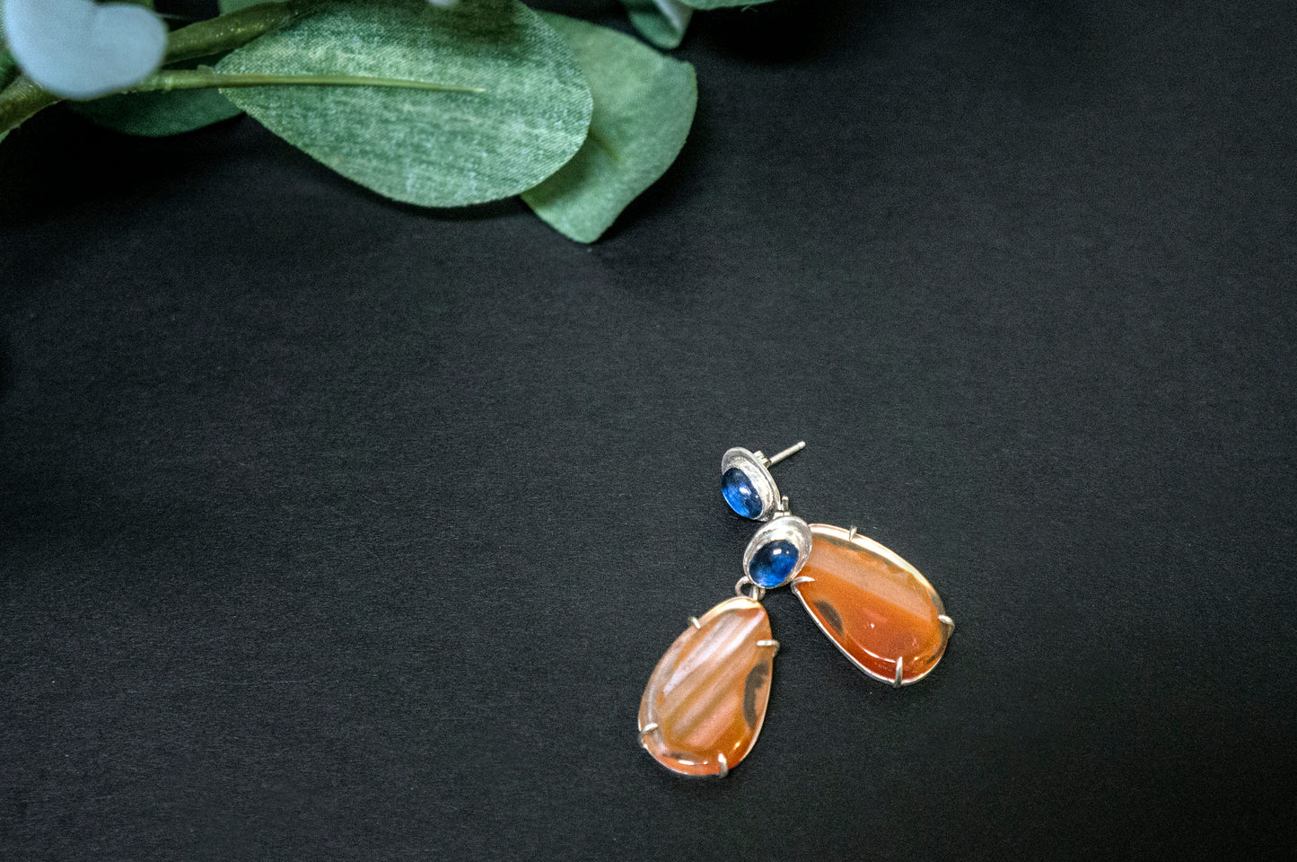 carnelian and blue kyanite drop earrings
