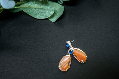 carnelian and blue kyanite drop earrings