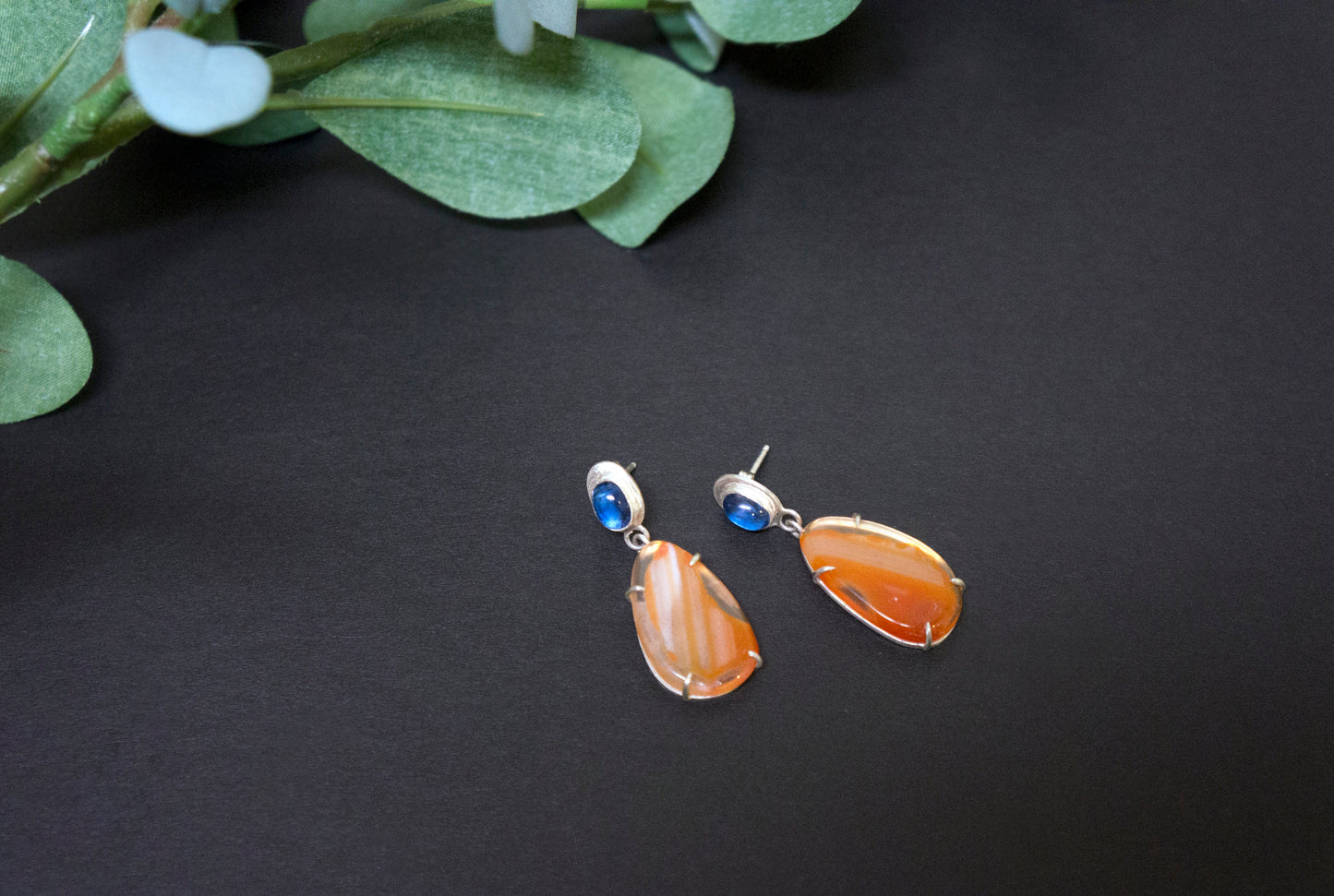 carnelian and blue kyanite drop earrings