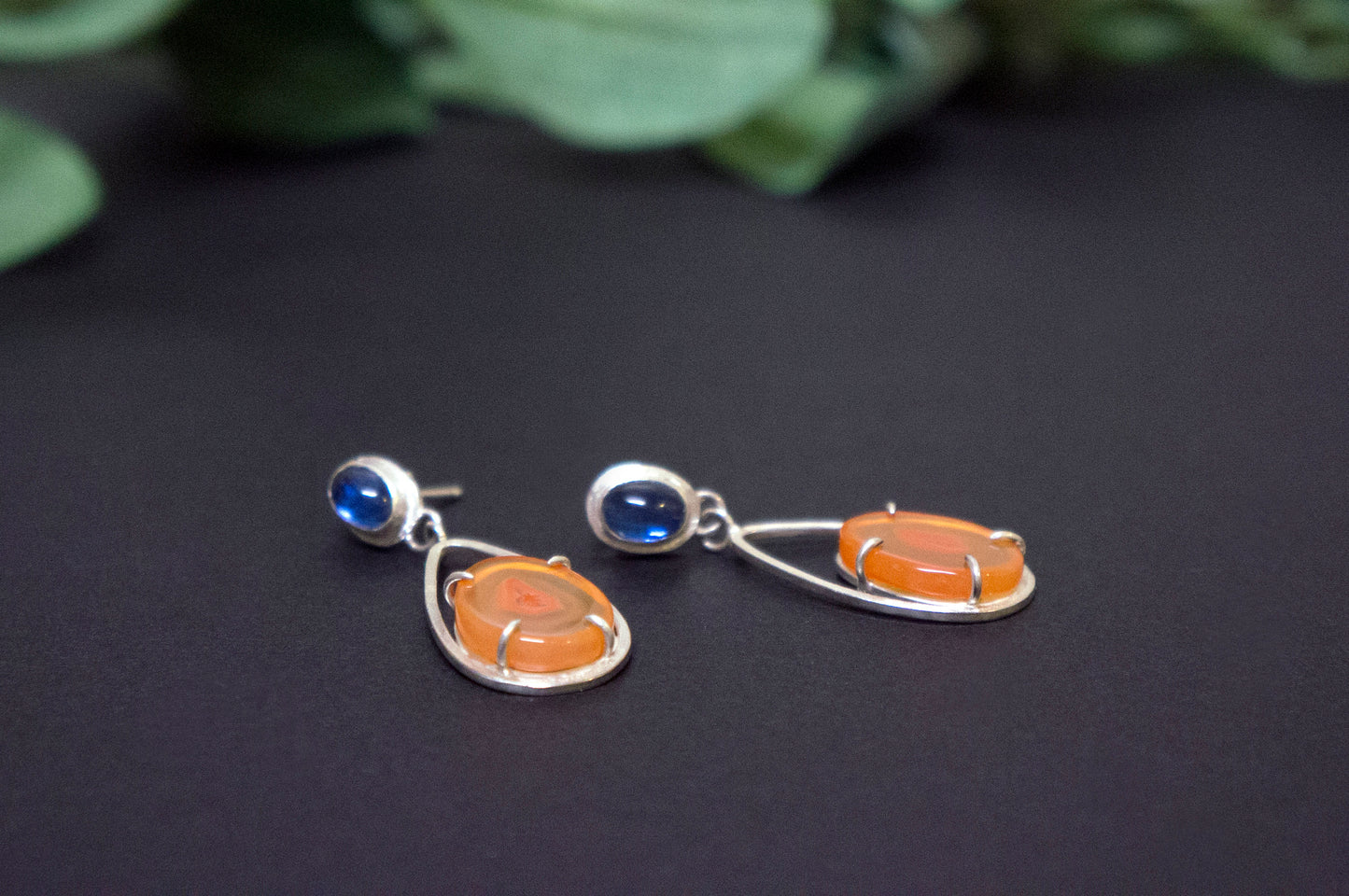 carnelian and blue kyanite drop earrings