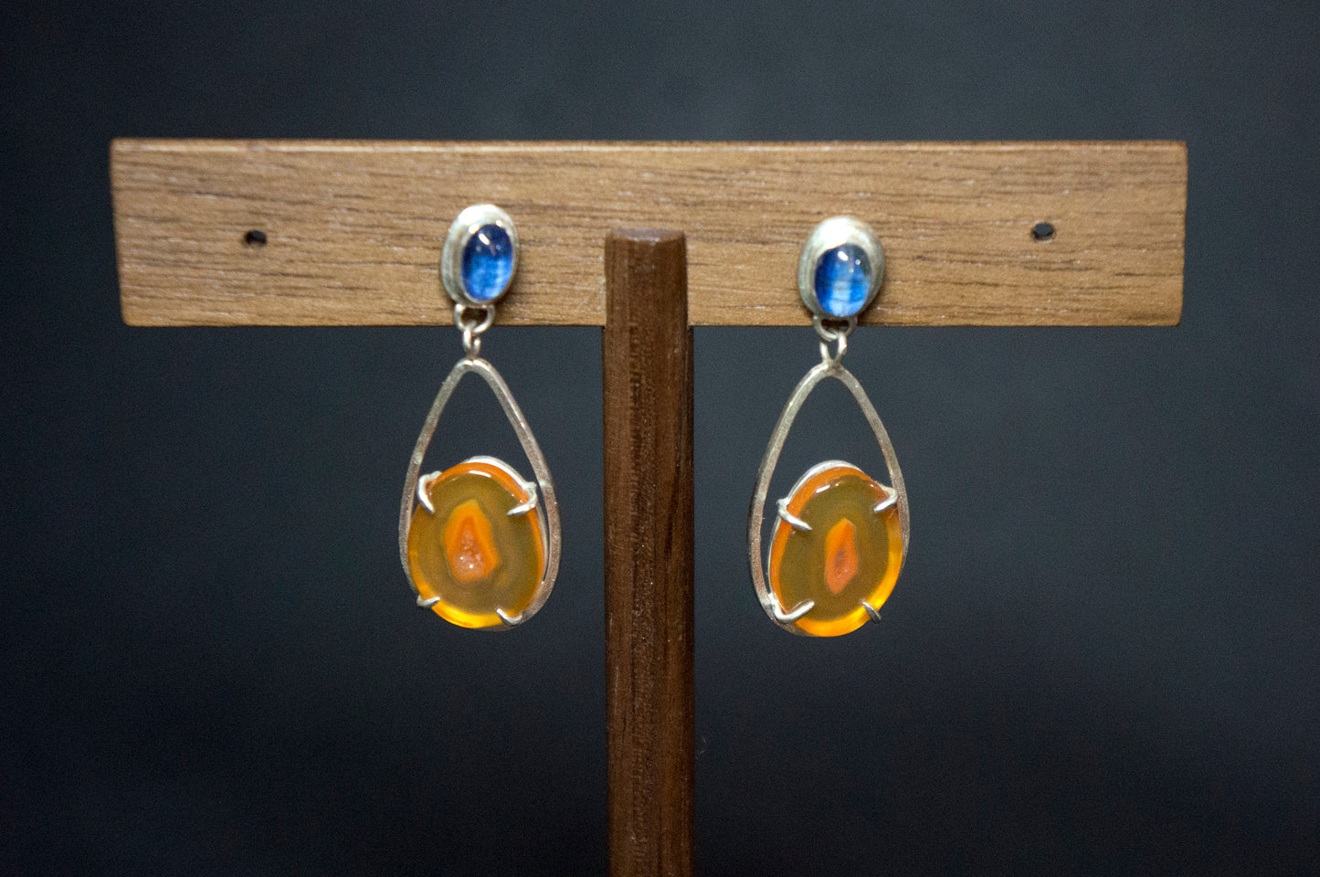 carnelian and blue kyanite drop earrings