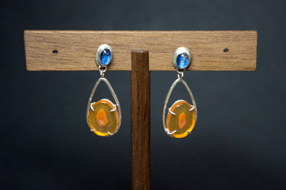 carnelian and blue kyanite drop earrings