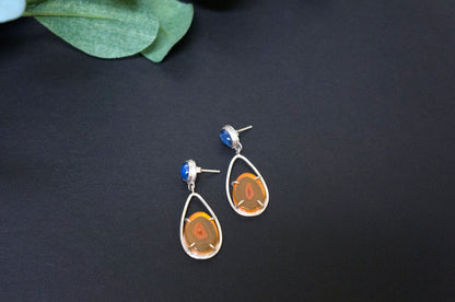 carnelian and blue kyanite drop earrings