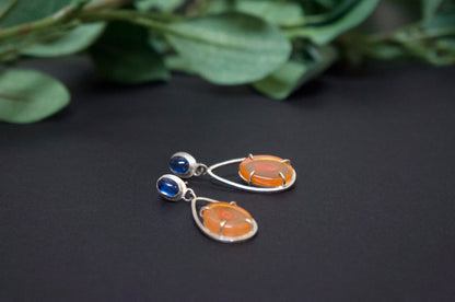 carnelian and blue kyanite drop earrings