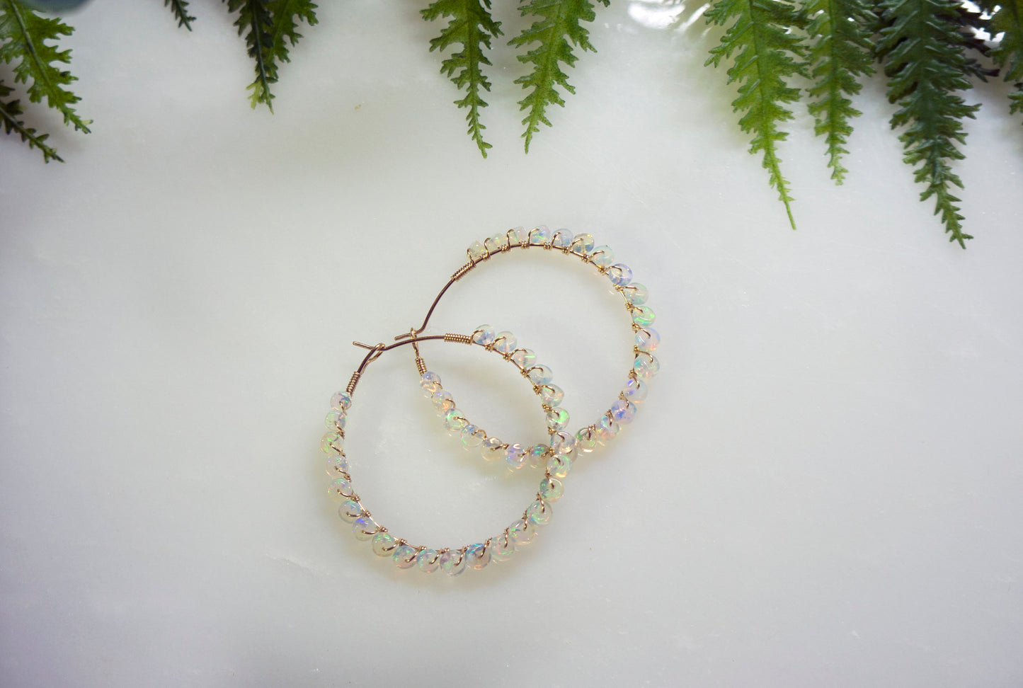 Ethiopian opal hoop earrings