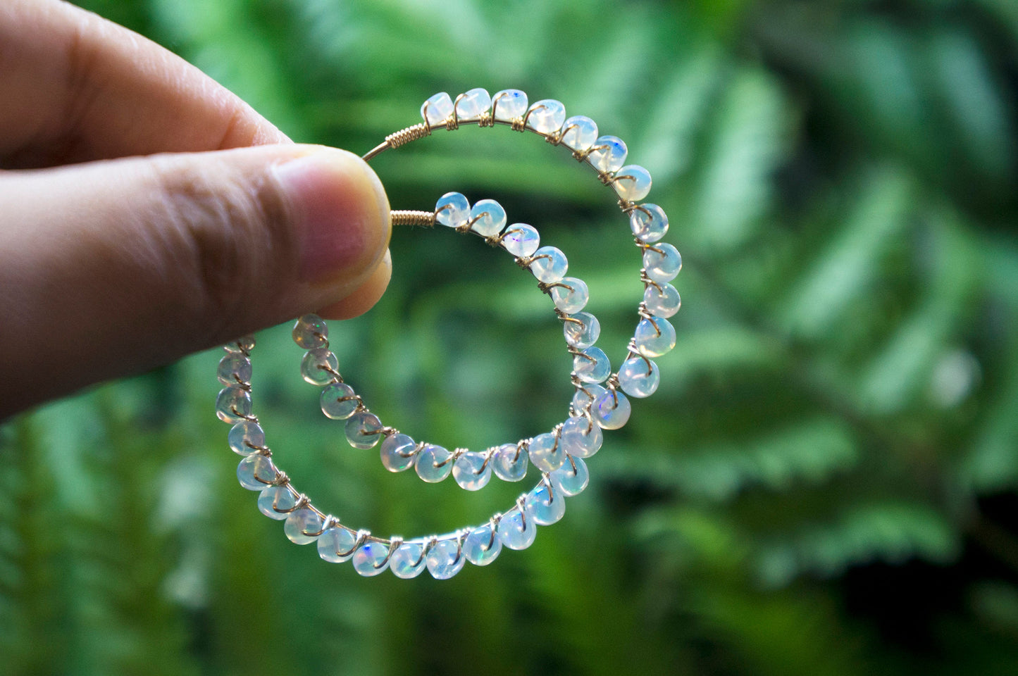 Ethiopian opal hoop earrings