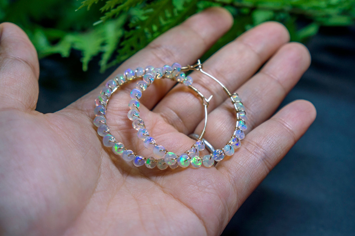 Ethiopian opal hoop earrings
