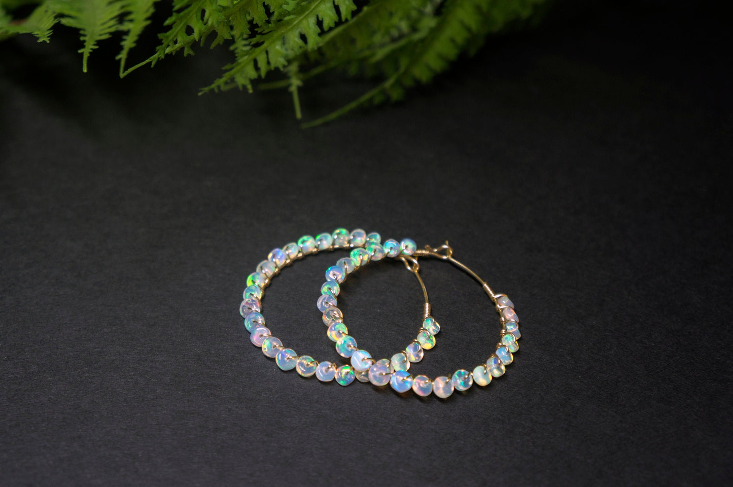 Ethiopian opal hoop earrings