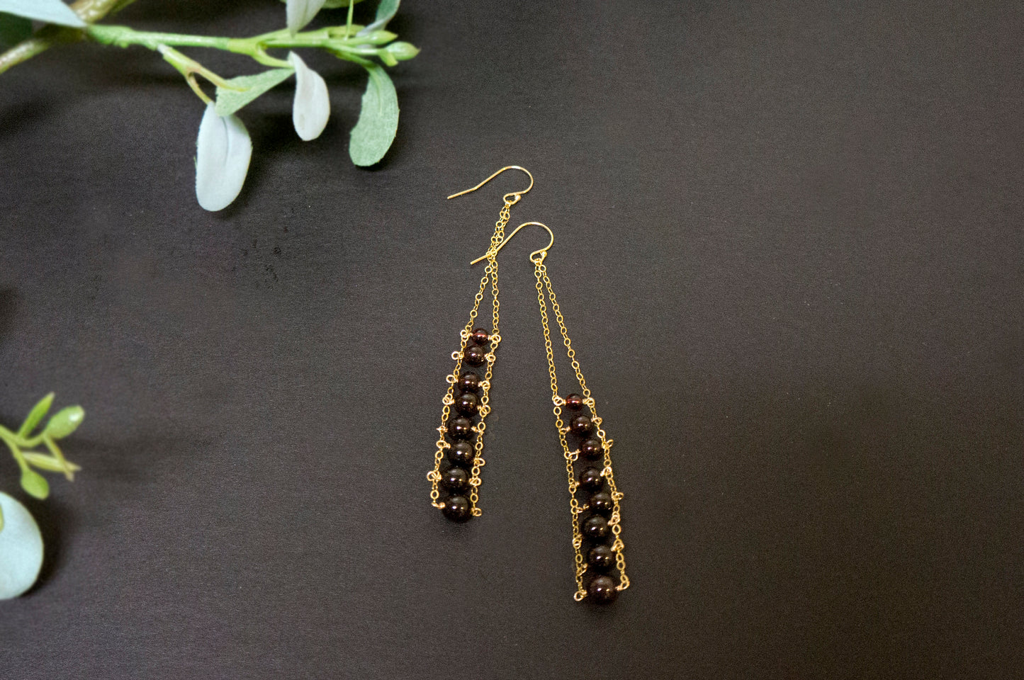 Garnet gold filled ladder earrings