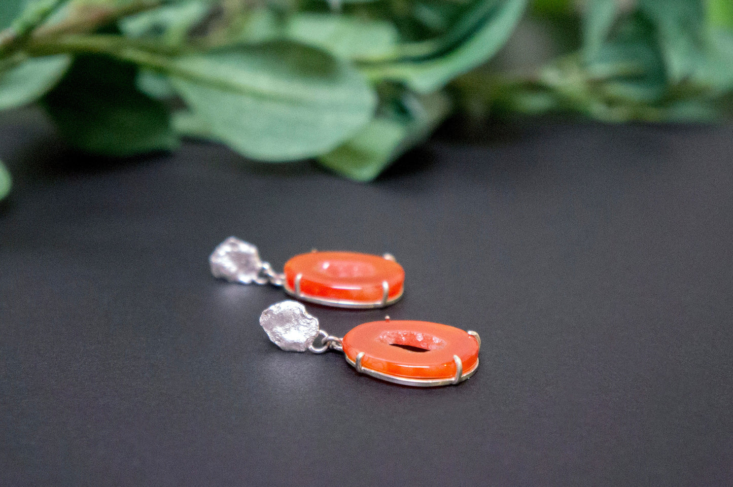 Carnelian geode drop earrings