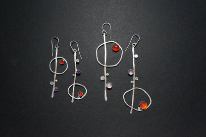 Treble clef asymmetry sterling silver earrings