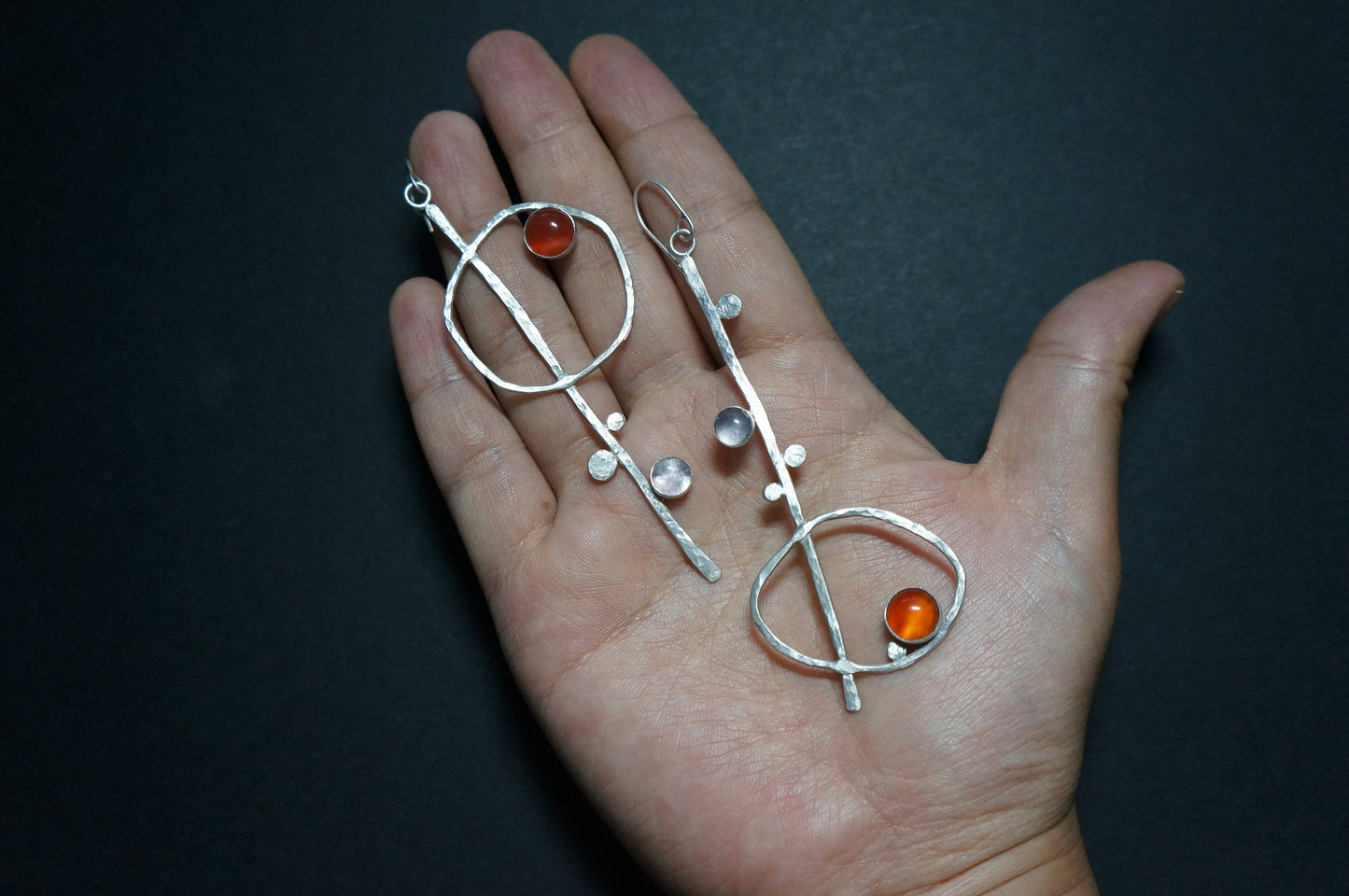Treble clef asymmetry sterling silver earrings