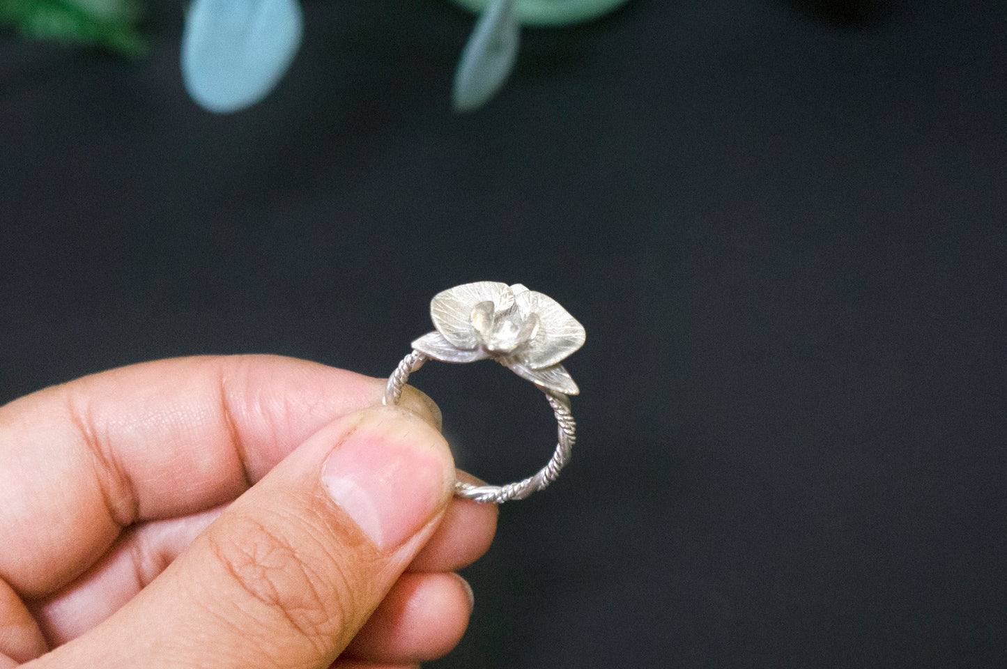 Orchid sterling silver ring
