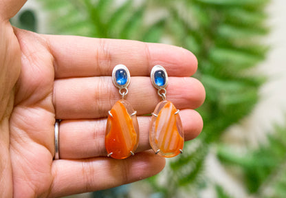 carnelian and blue kyanite drop earrings