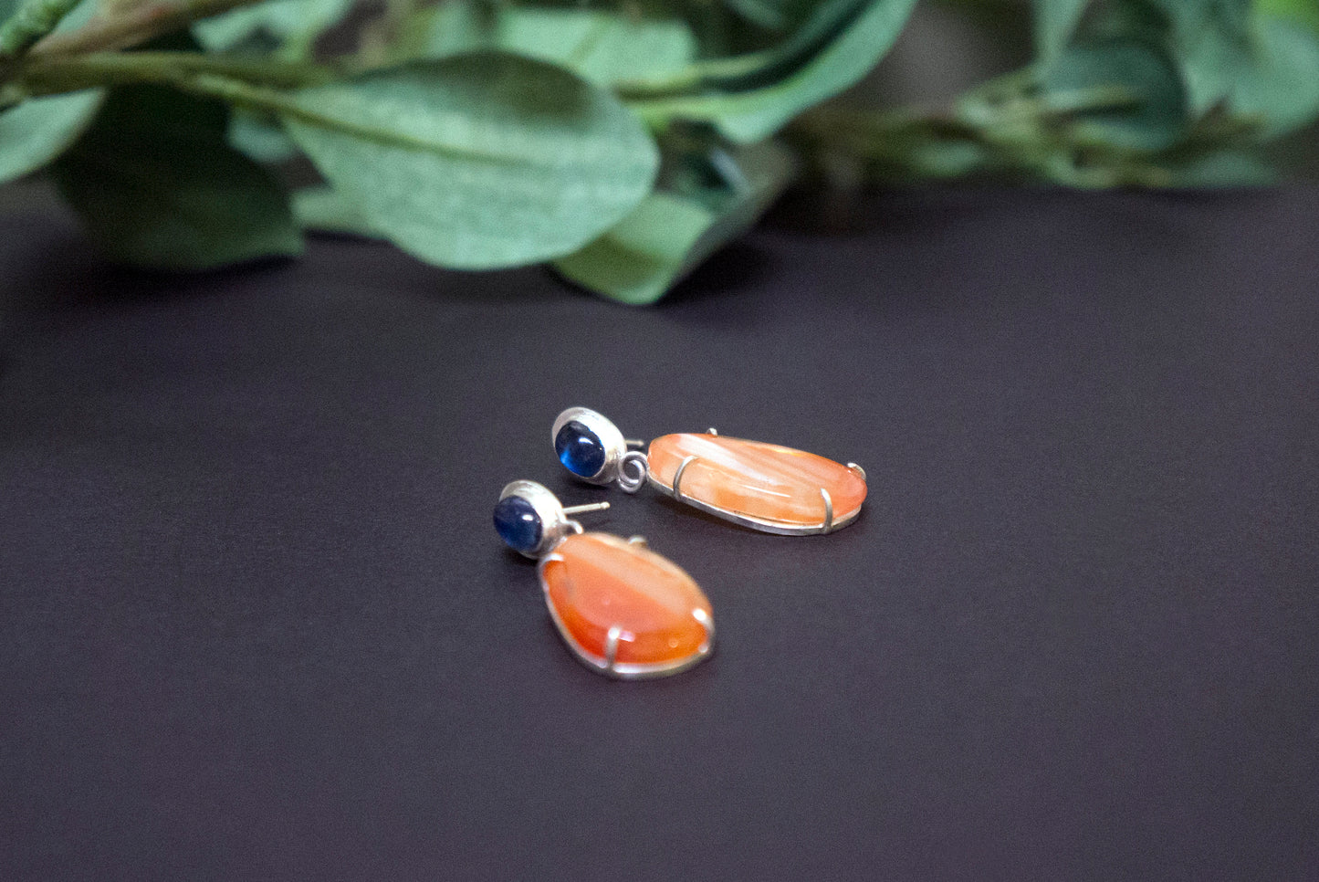 carnelian and blue kyanite drop earrings