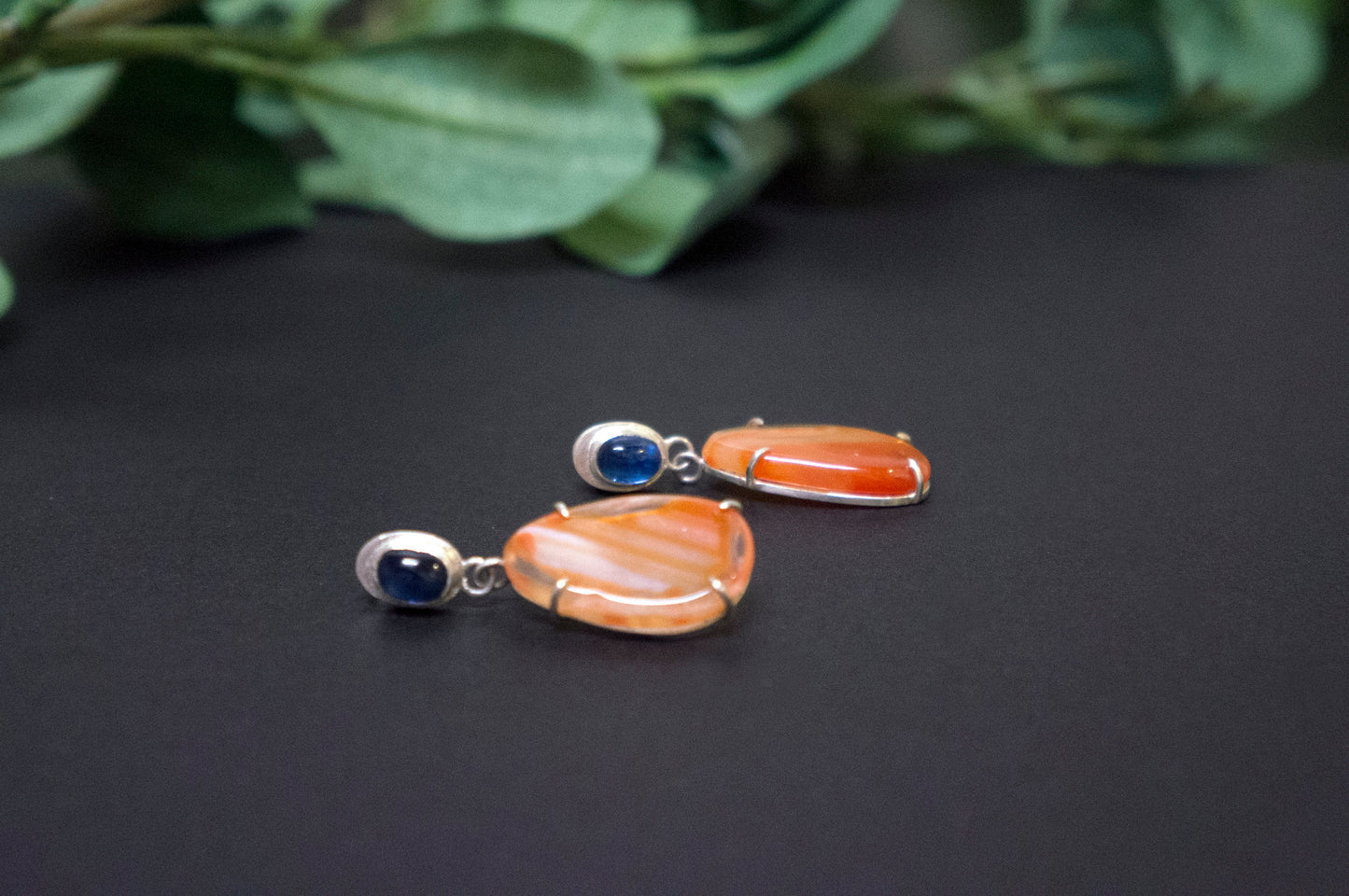carnelian and blue kyanite drop earrings