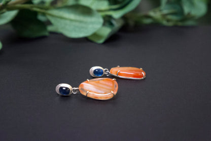 carnelian and blue kyanite drop earrings