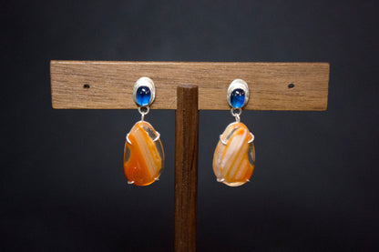 carnelian and blue kyanite drop earrings