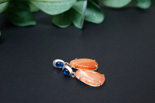 carnelian and blue kyanite drop earrings