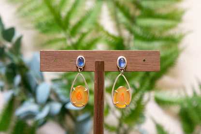 carnelian and blue kyanite drop earrings