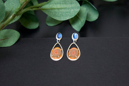 carnelian and blue kyanite drop earrings