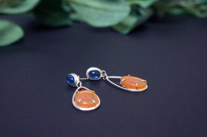 carnelian and blue kyanite drop earrings
