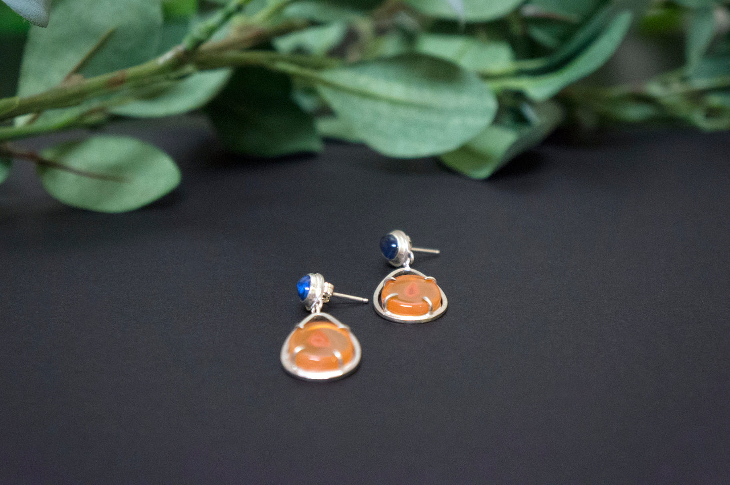 carnelian and blue kyanite drop earrings