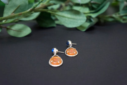 carnelian and blue kyanite drop earrings