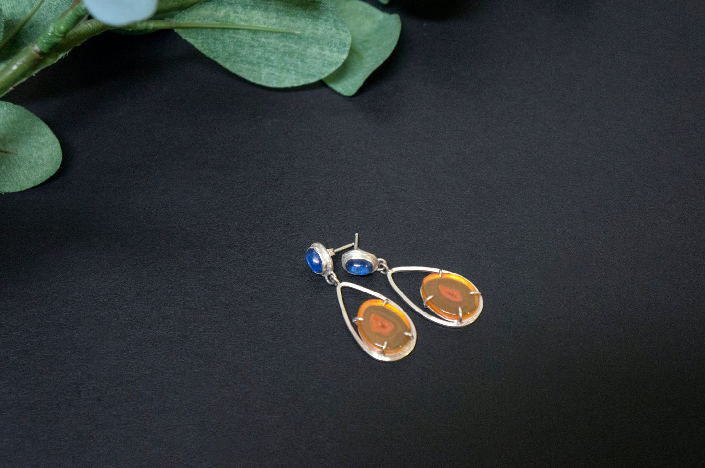 carnelian and blue kyanite drop earrings
