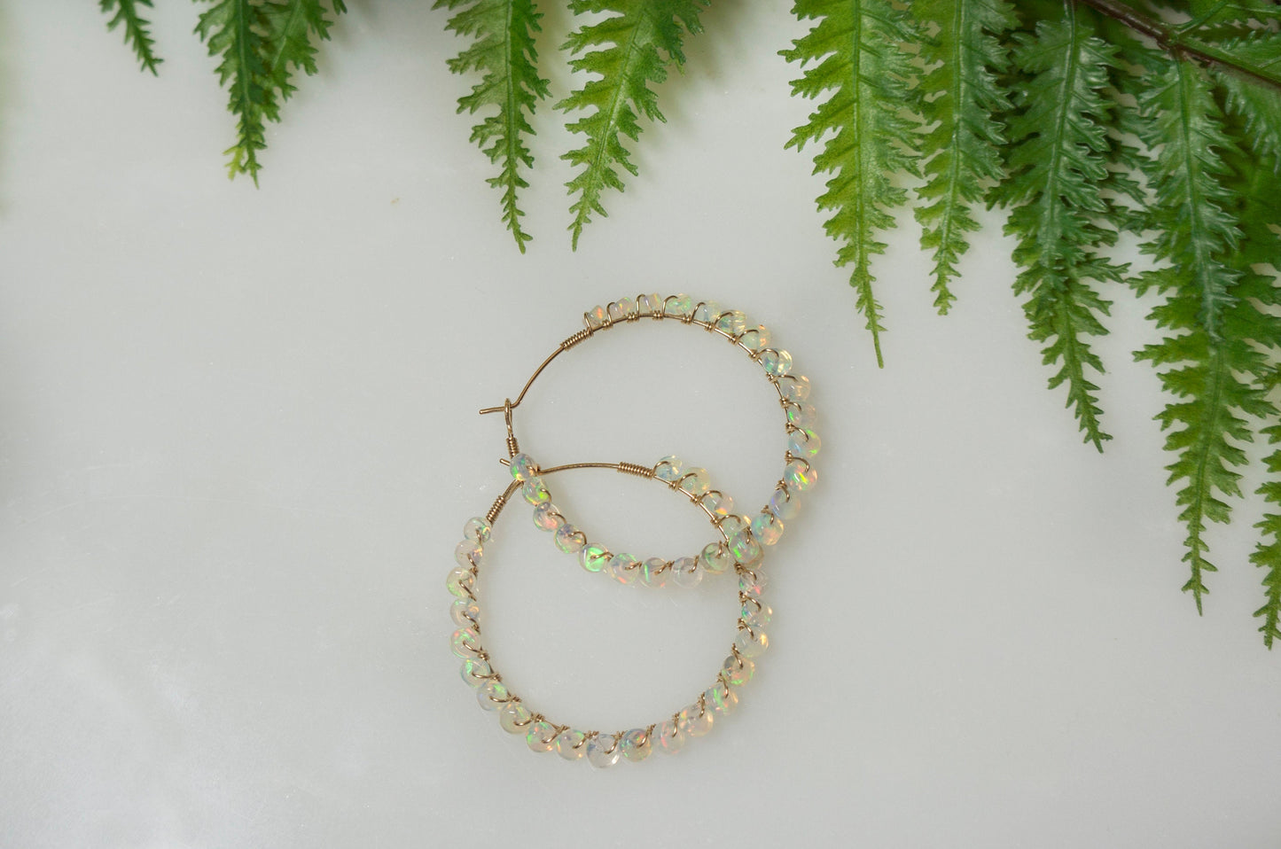 Ethiopian opal hoop earrings