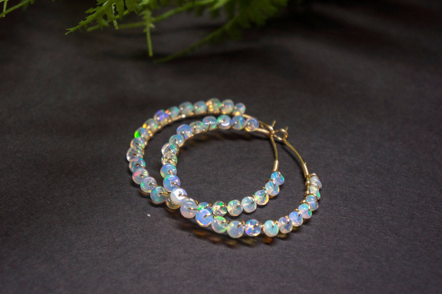 Ethiopian opal hoop earrings