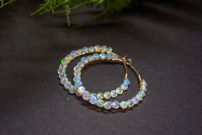 Ethiopian opal hoop earrings