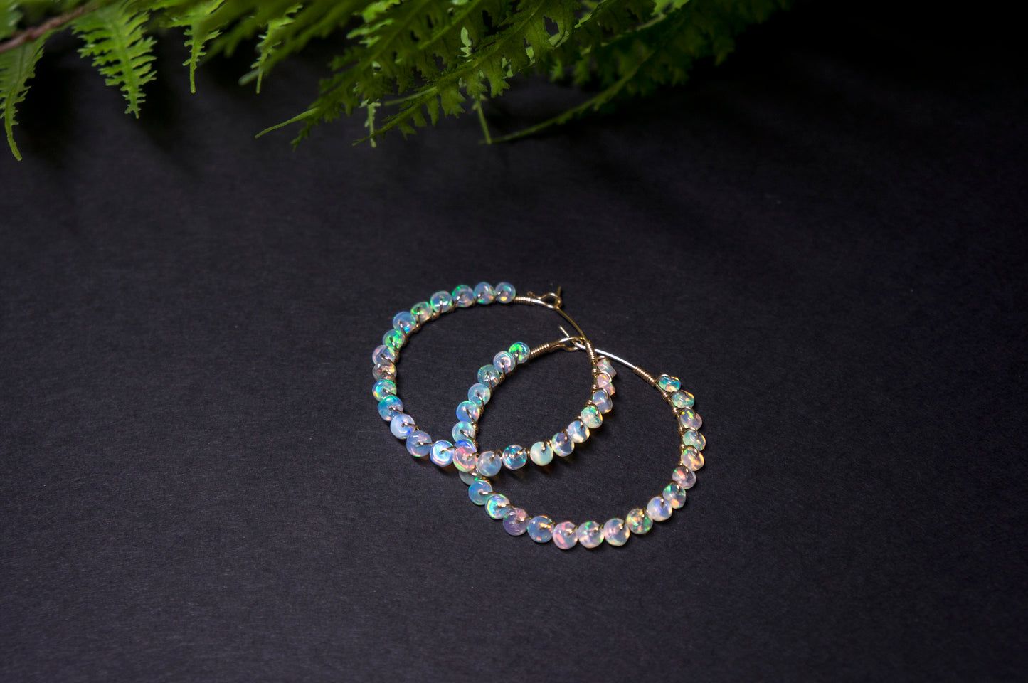 Ethiopian opal hoop earrings