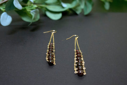 Garnet gold filled ladder earrings