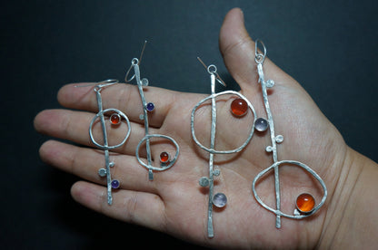 Treble clef asymmetry sterling silver earrings