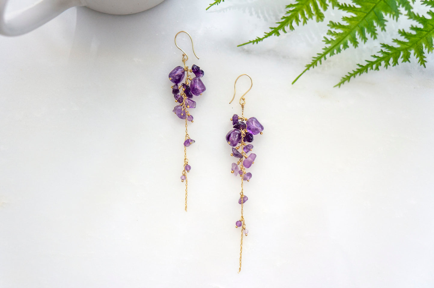 Wisteria amethyst long cluster earrings