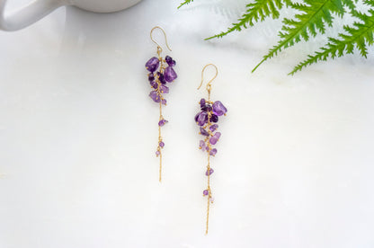 Wisteria amethyst long cluster earrings