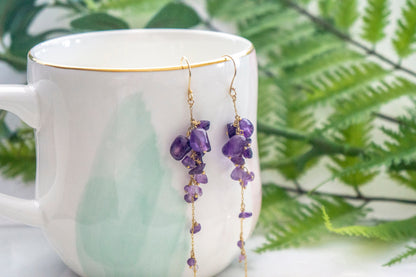 Wisteria amethyst long cluster earrings
